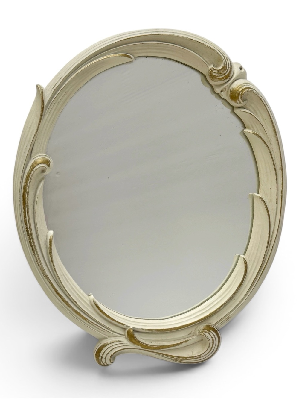 Vintage Syroco Cream Scroll Acanthus Molded Wood Pulp Easel Tabletop Mirror